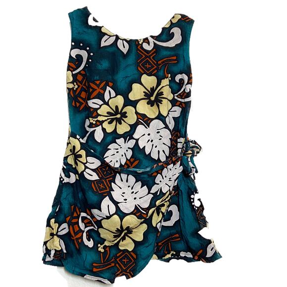 Hibiscus Collection Hawaii Wrap Sundress Tropical Print Side Waist Tie Mini 8 - Picture 1 of 4